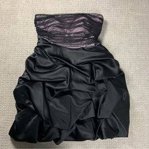 Nicole Miller Strapless Corset Ruched Bubble Pickup Dress Black Tulle Sz 12